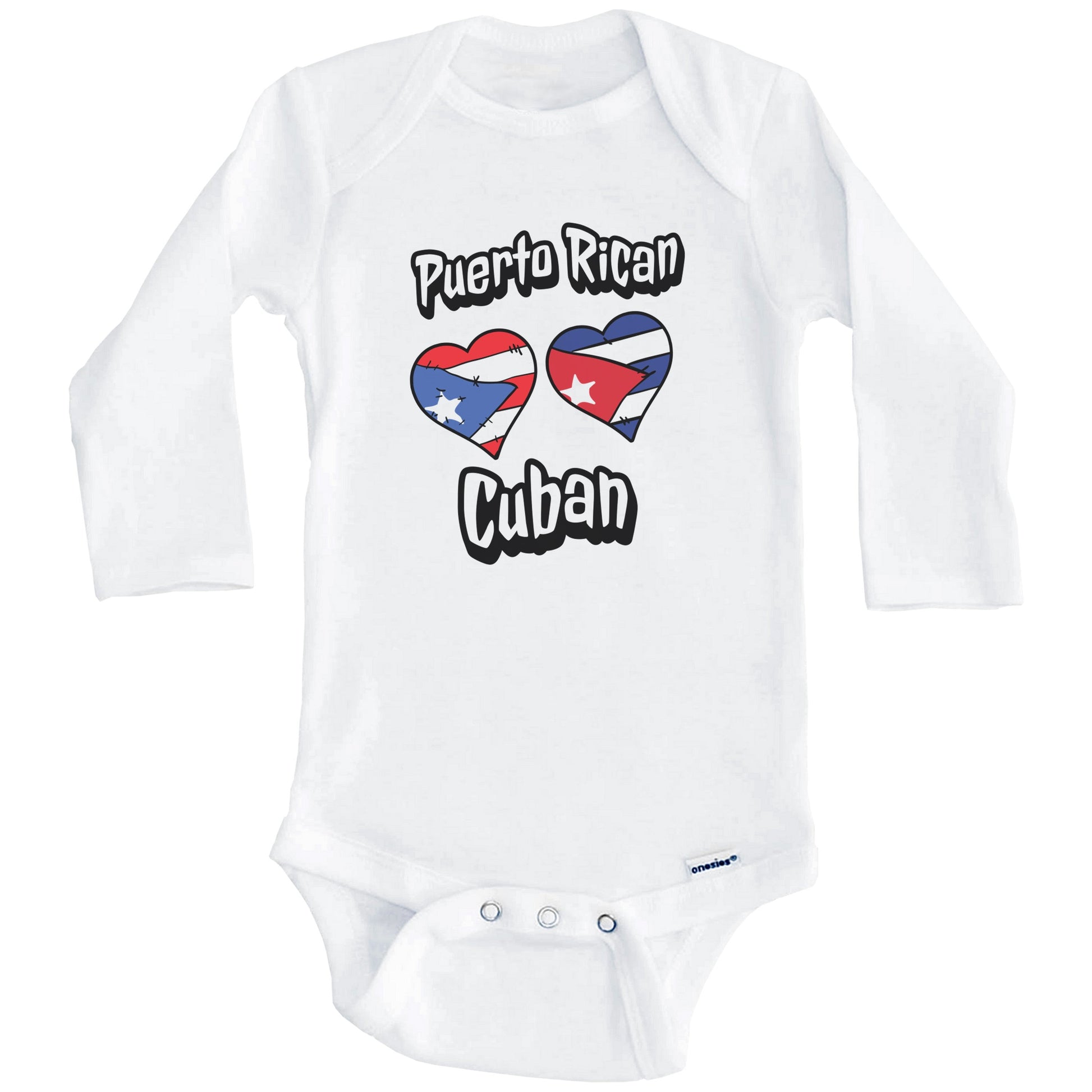 Puerto Rican Cuban Flag Heart Combo Puerto Rico Cuba Baby Bodysuit (Long Sleeves)
