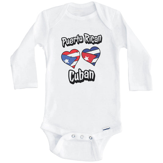 Puerto Rican Cuban Flag Heart Combo Puerto Rico Cuba Baby Bodysuit (Long Sleeves)