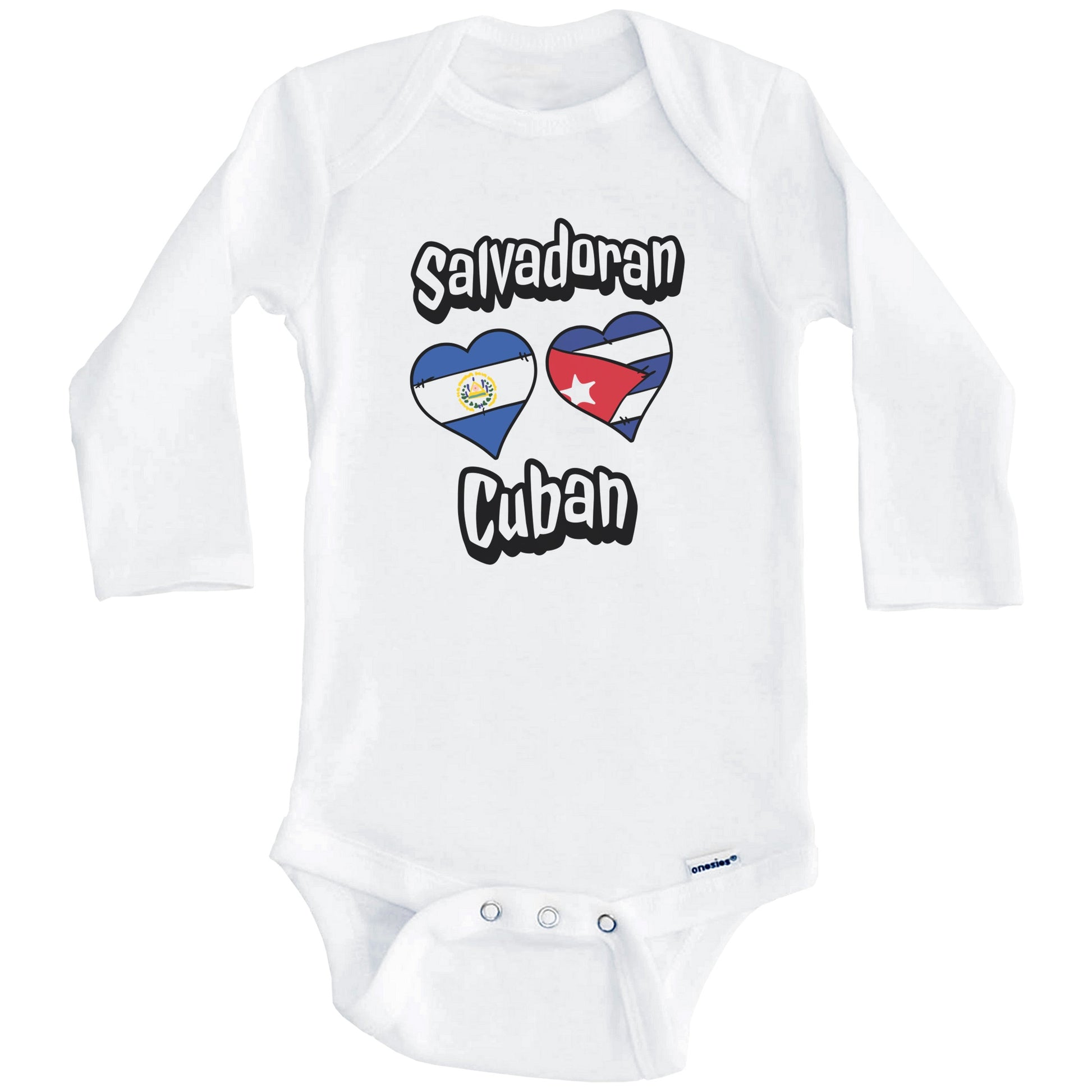 Salvadoran Cuban Flag Heart Combo El Salvador Cuba Baby Bodysuit (Long Sleeves)