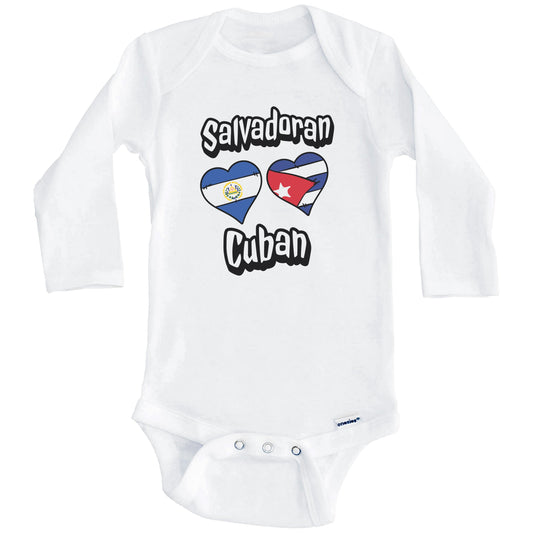 Salvadoran Cuban Flag Heart Combo El Salvador Cuba Baby Bodysuit (Long Sleeves)
