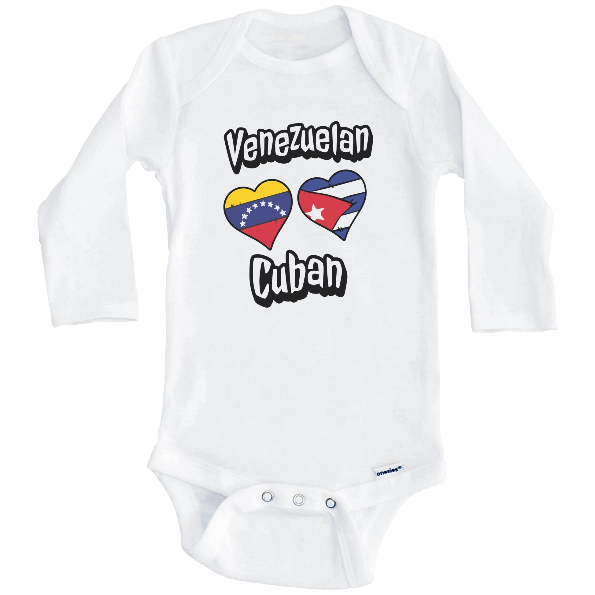 Venezuelan Cuban Flag Heart Combo Venezuela Cuba Baby Bodysuit (Long Sleeves)