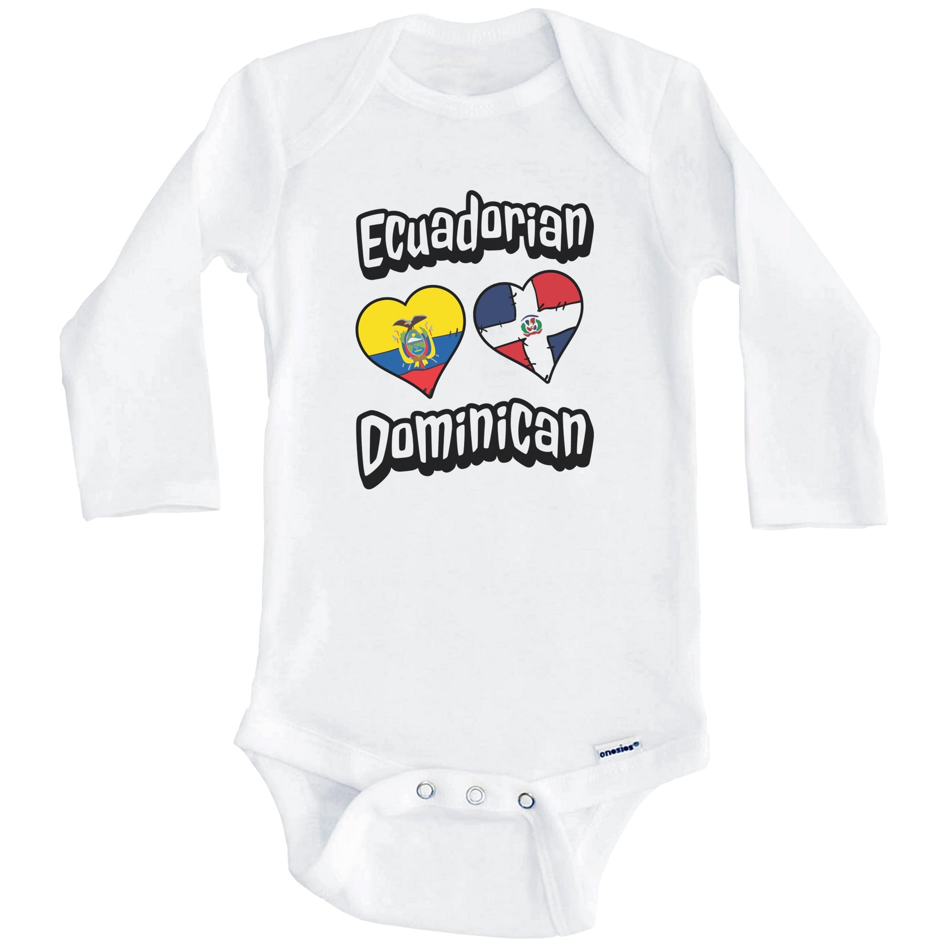 Ecuadorian Dominican Flag Hearts Ecuador Dominican Republic Baby Bodysuit (Long Sleeves)