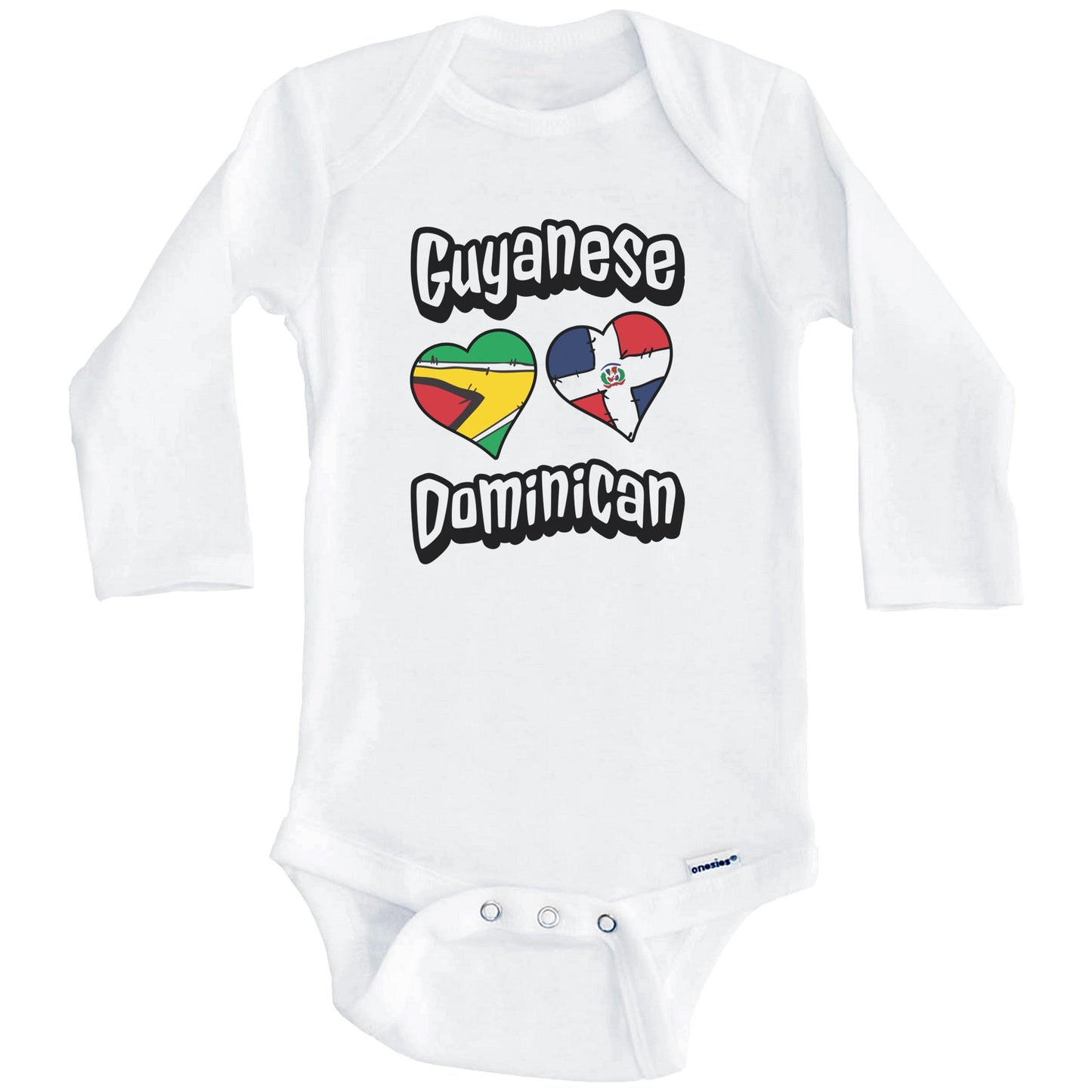 Guyanese Dominican Flag Hearts Guyana Dominican Republic Baby Bodysuit (Long Sleeves)