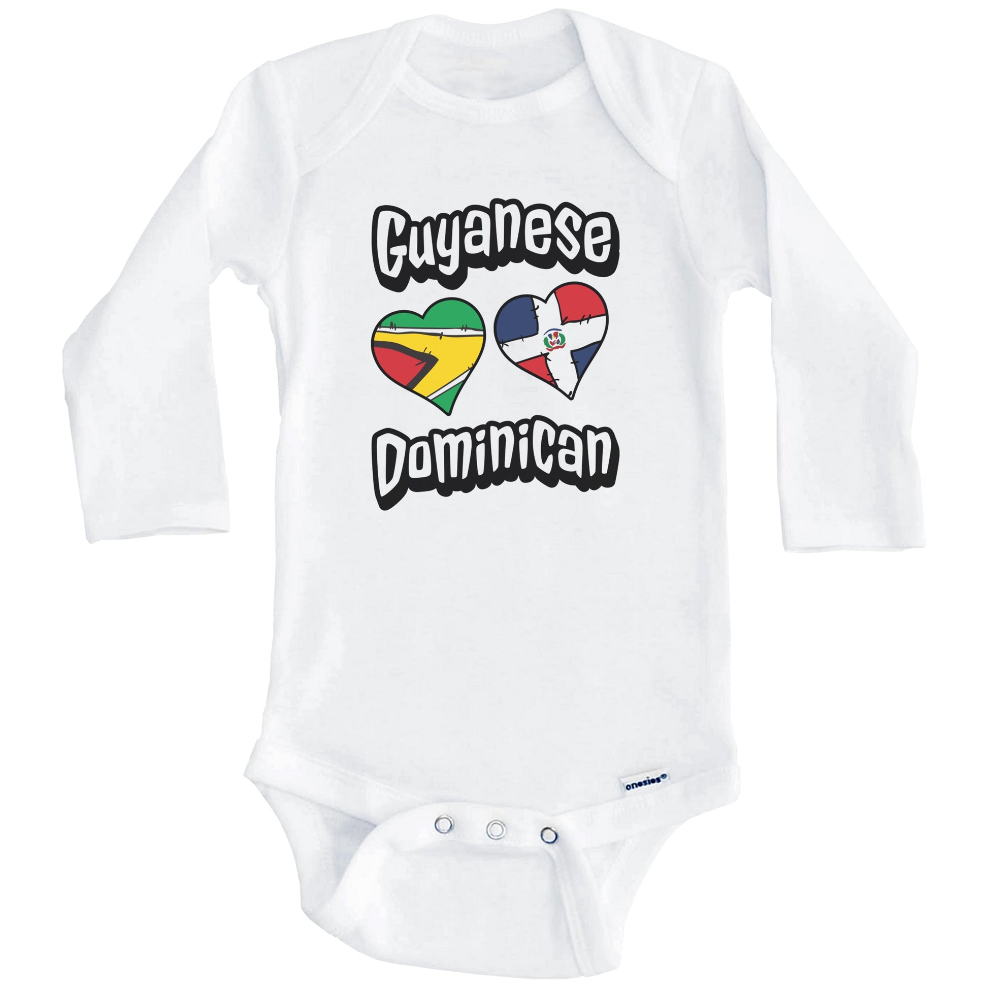 Guyanese Dominican Flag Hearts Guyana Dominican Republic Baby Bodysuit (Long Sleeves)