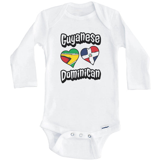 Guyanese Dominican Flag Hearts Guyana Dominican Republic Baby Bodysuit (Long Sleeves)