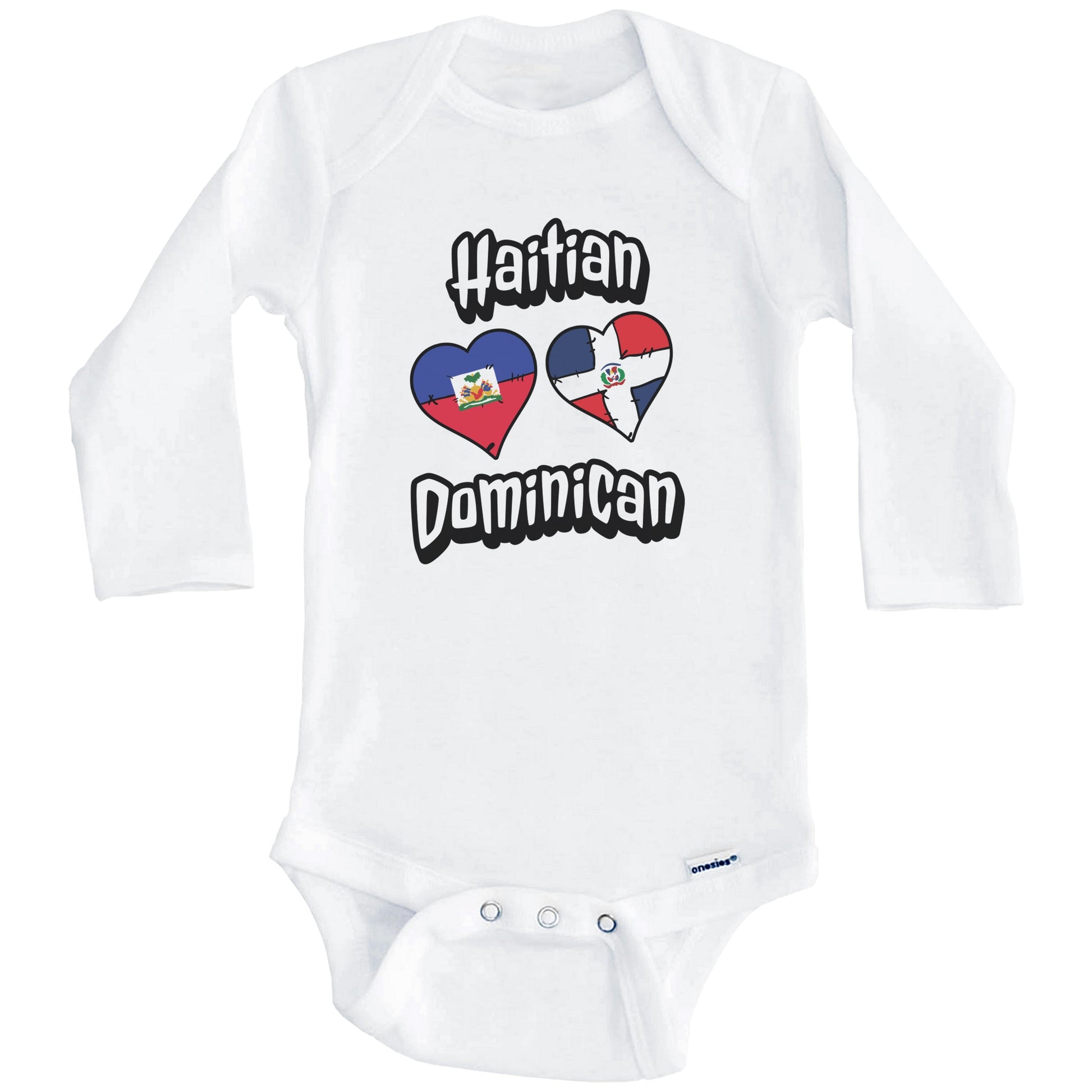 Haitian Dominican Flag Heart Combo Haiti Dominican Republic Baby Bodysuit (Long Sleeves)