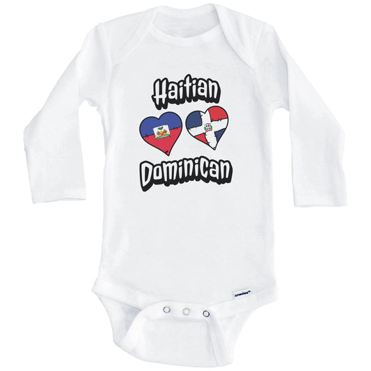 Haitian Dominican Flag Heart Combo Haiti Dominican Republic Baby Bodysuit (Long Sleeves)