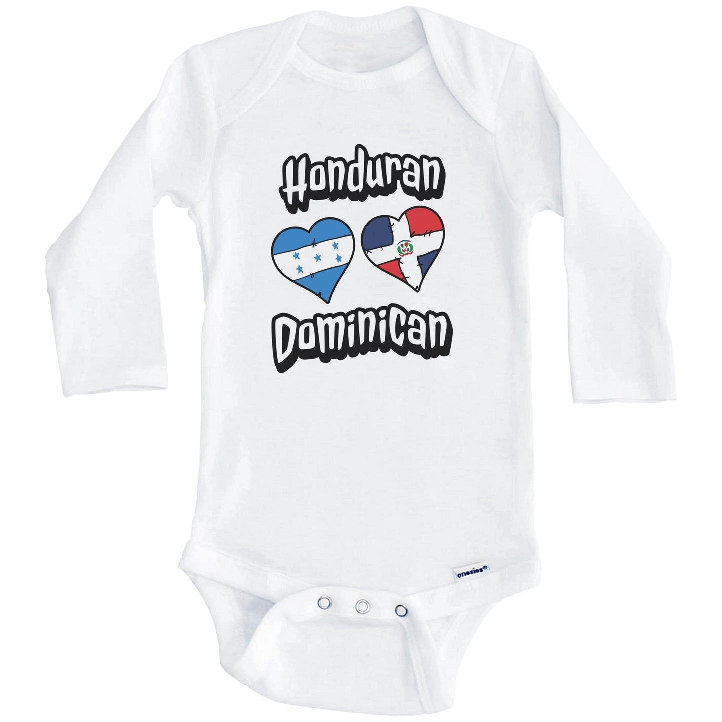 Honduran Dominican Flag Hearts Honduras Dominican Republic Baby Bodysuit (Long Sleeves)