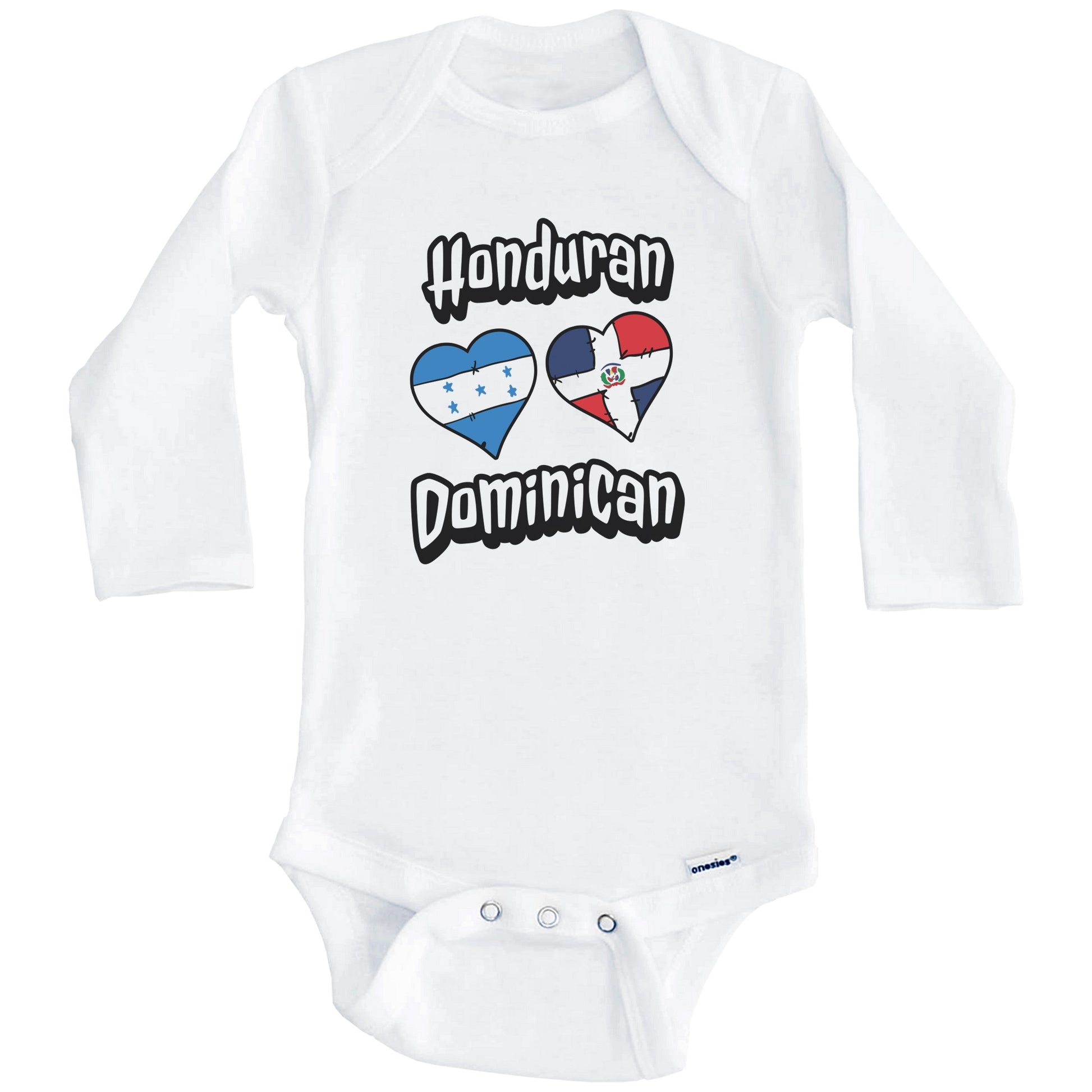 Honduran Dominican Flag Hearts Honduras Dominican Republic Baby Bodysuit (Long Sleeves)