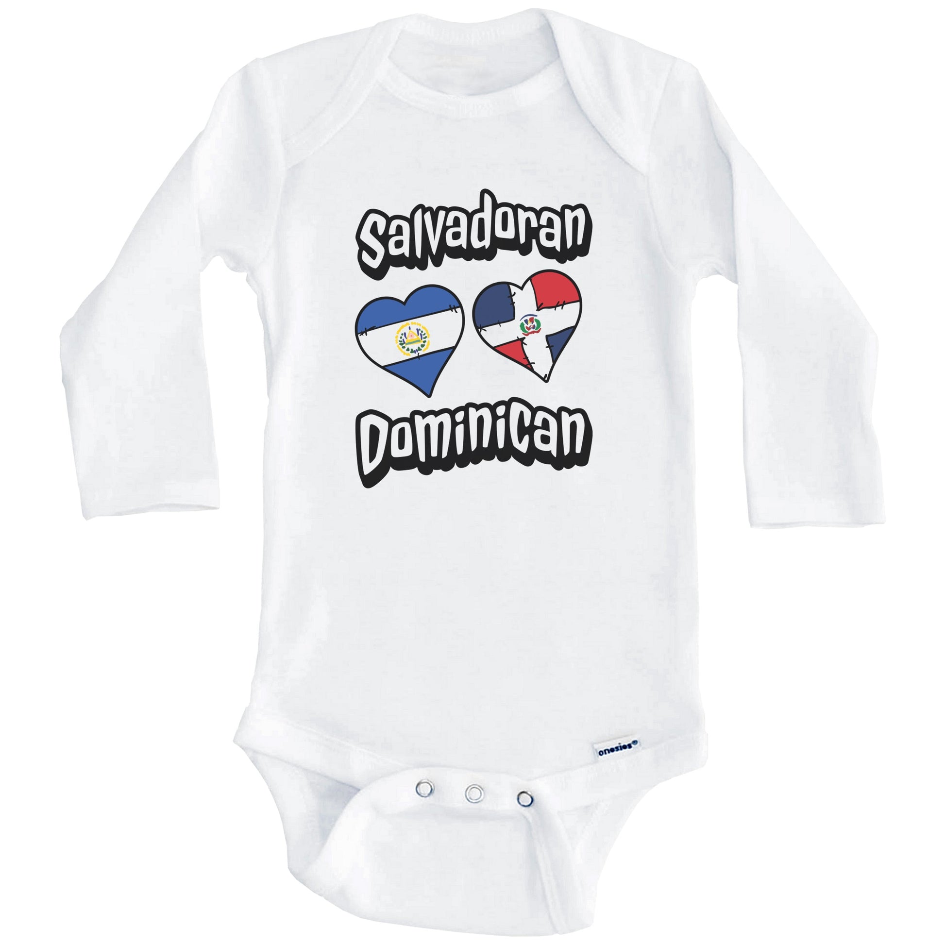 Salvadoran Dominican Hearts El Salvador Dominican Republic Baby Bodysuit (Long Sleeves)