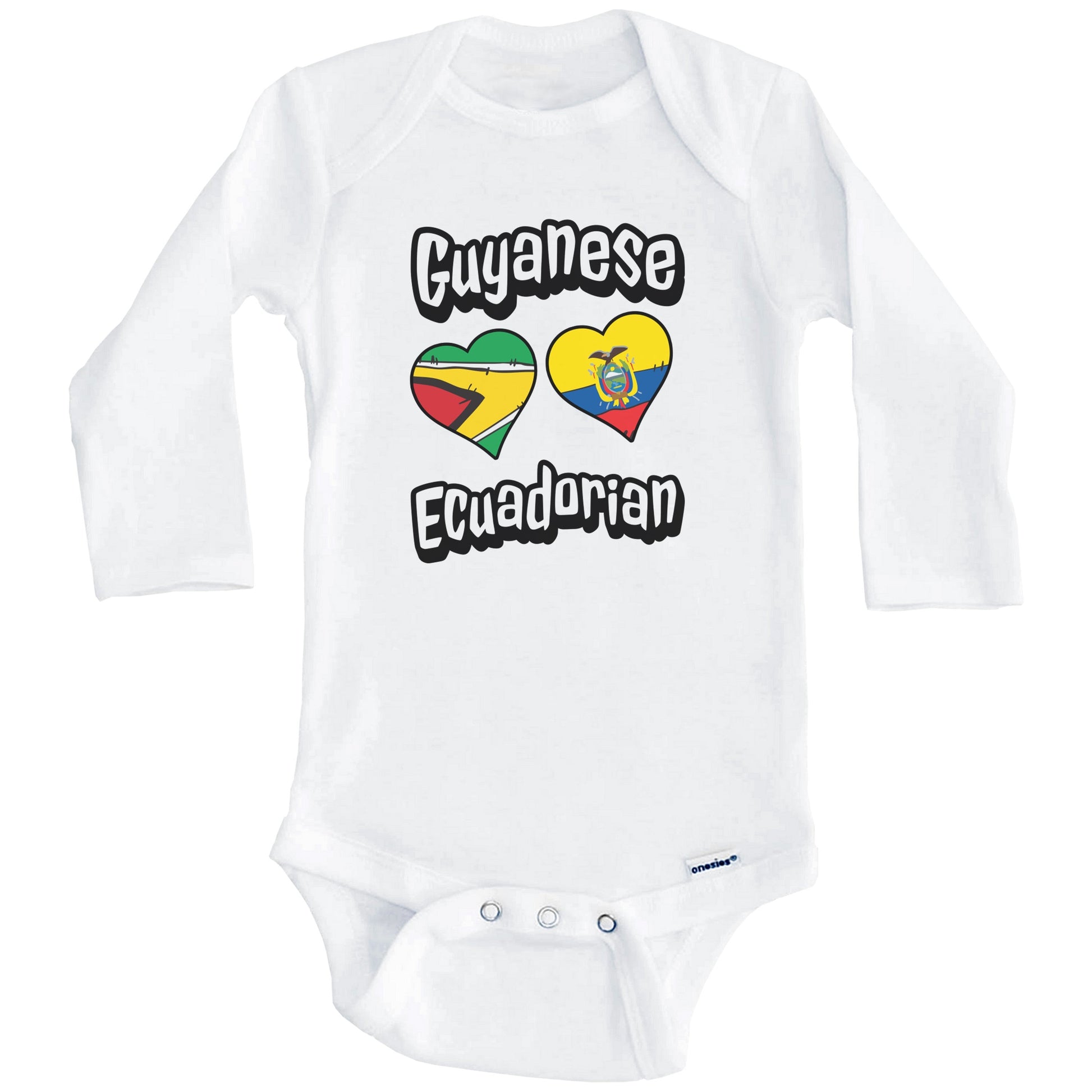 Guyanese Ecuadorian Flag Heart Combo Guyana Ecuador Baby Bodysuit (Long Sleeves)