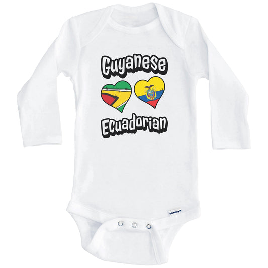 Guyanese Ecuadorian Flag Heart Combo Guyana Ecuador Baby Bodysuit (Long Sleeves)