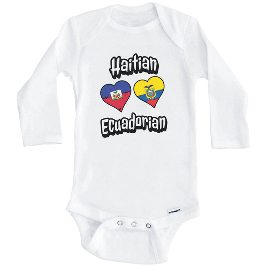Haitian Ecuadorian Flag Heart Combo Haiti Ecuador Baby Bodysuit (Long Sleeves)