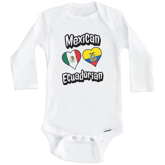 Mexican Ecuadorian Flag Heart Combo Mexico Ecuador Baby Bodysuit (Long Sleeves)