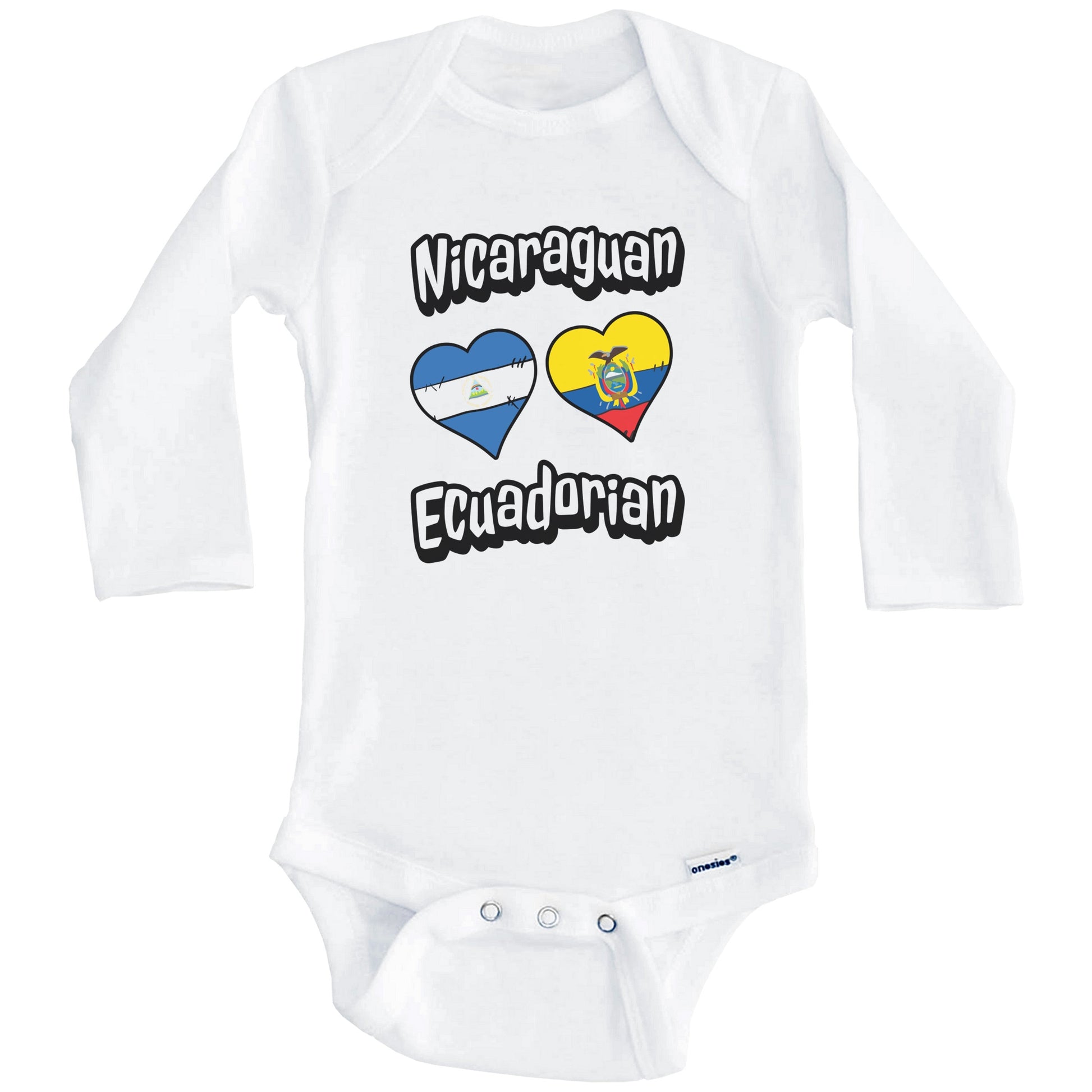 Nicaraguan Ecuadorian Flag Heart Combo Nicaragua Ecuador Baby Bodysuit (Long Sleeves)