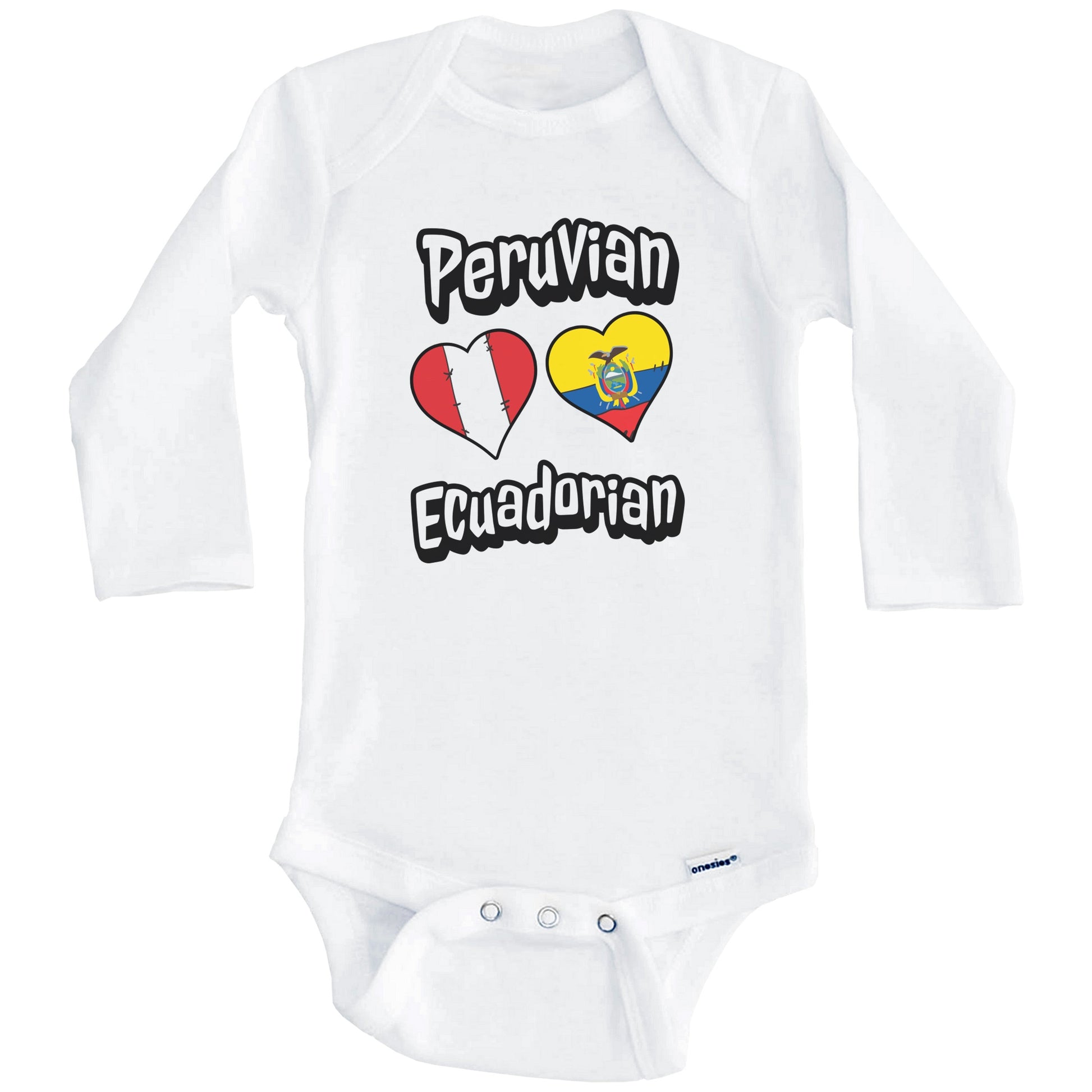 Peruvian Ecuadorian Flag Heart Combo Peru Ecuador Baby Bodysuit (Long Sleeves)