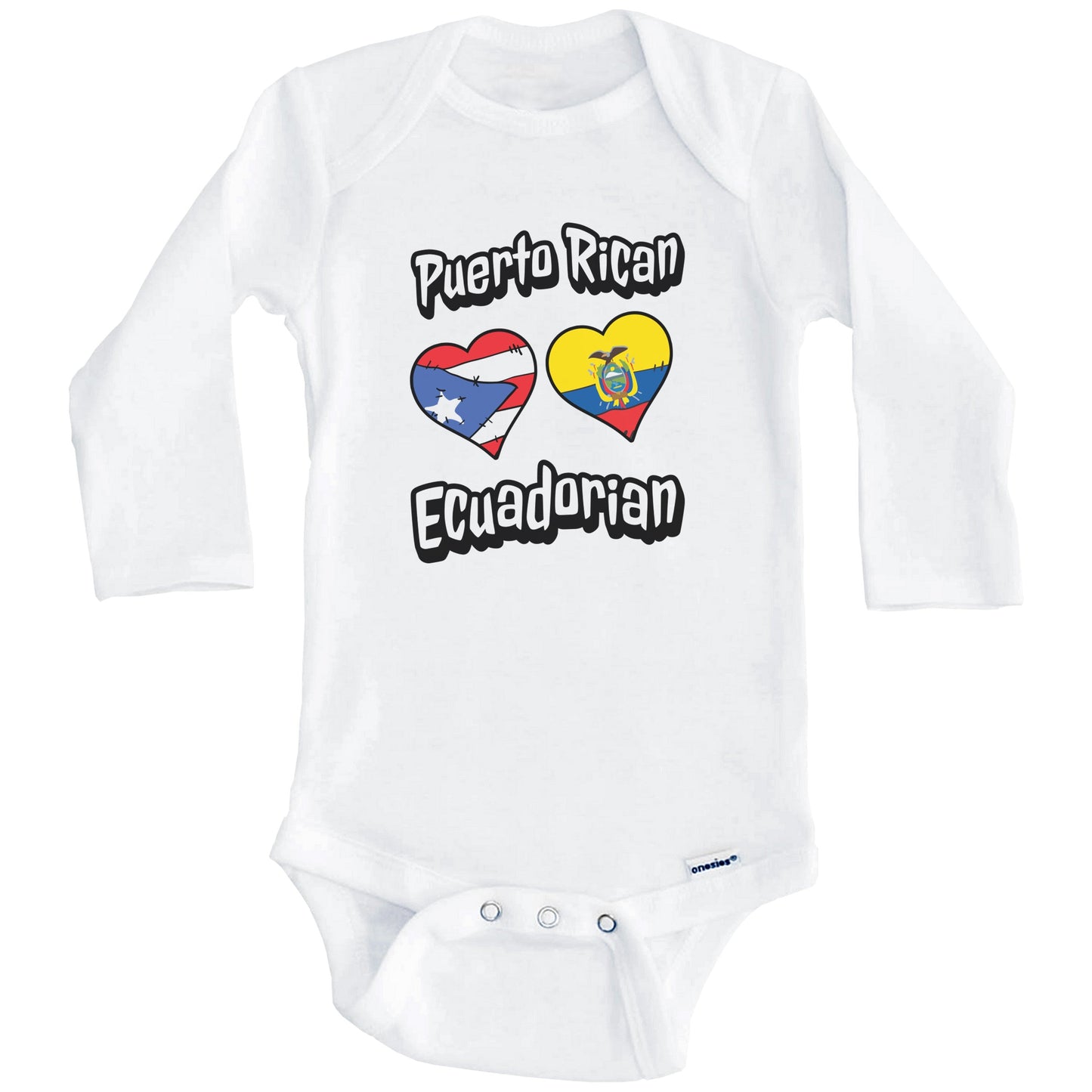 Puerto Rican Ecuadorian Flag Heart Combo Puerto Rico Ecuador Baby Bodysuit (Long Sleeves)