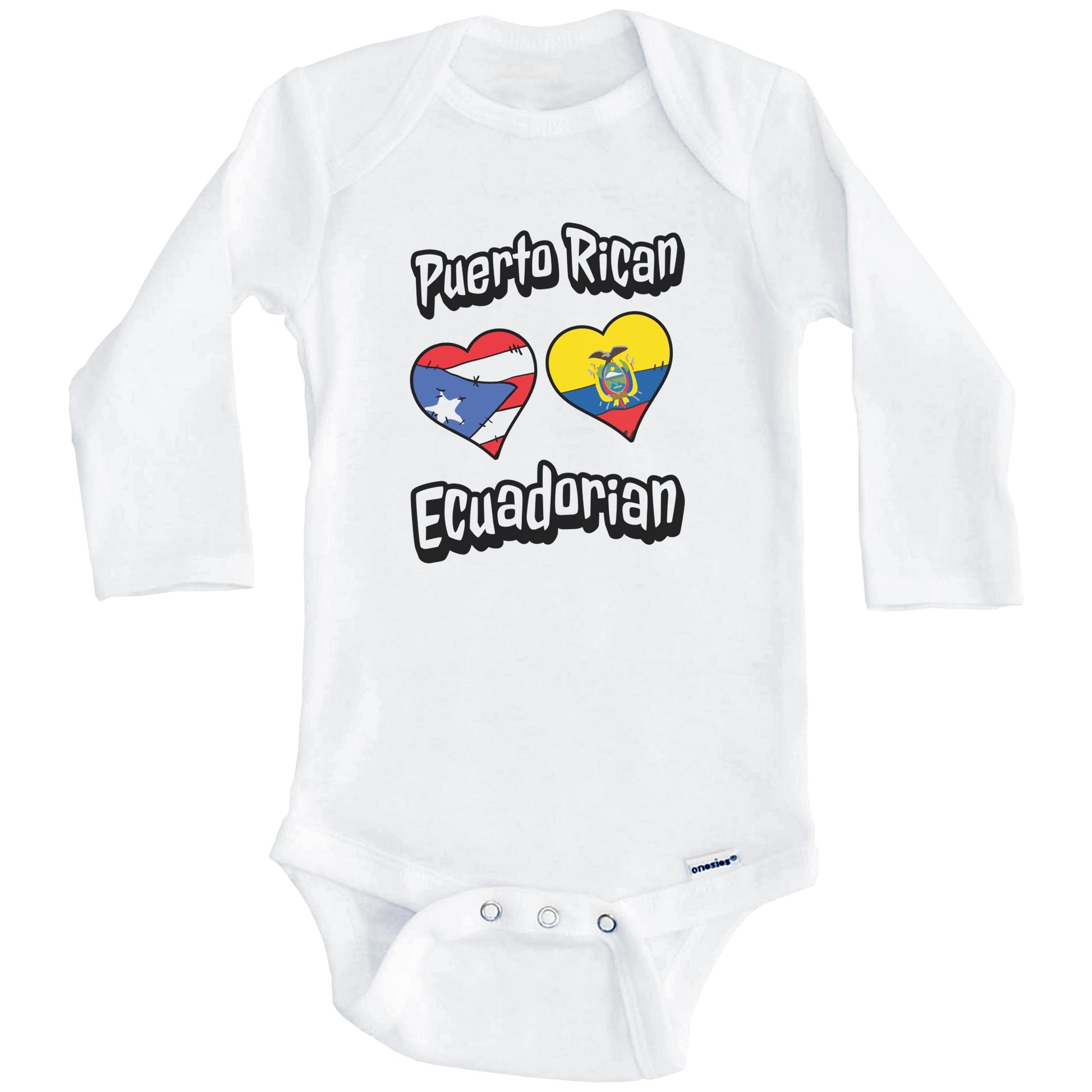 Puerto Rican Ecuadorian Flag Heart Combo Puerto Rico Ecuador Baby Bodysuit (Long Sleeves)