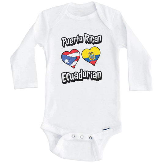 Puerto Rican Ecuadorian Flag Heart Combo Puerto Rico Ecuador Baby Bodysuit (Long Sleeves)