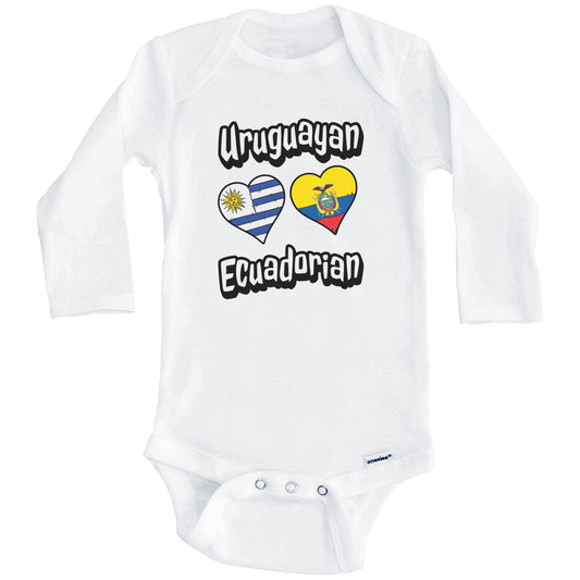 Uruguayan Ecuadorian Flag Heart Combo Uruguay Ecuador Baby Bodysuit (Long Sleeves)