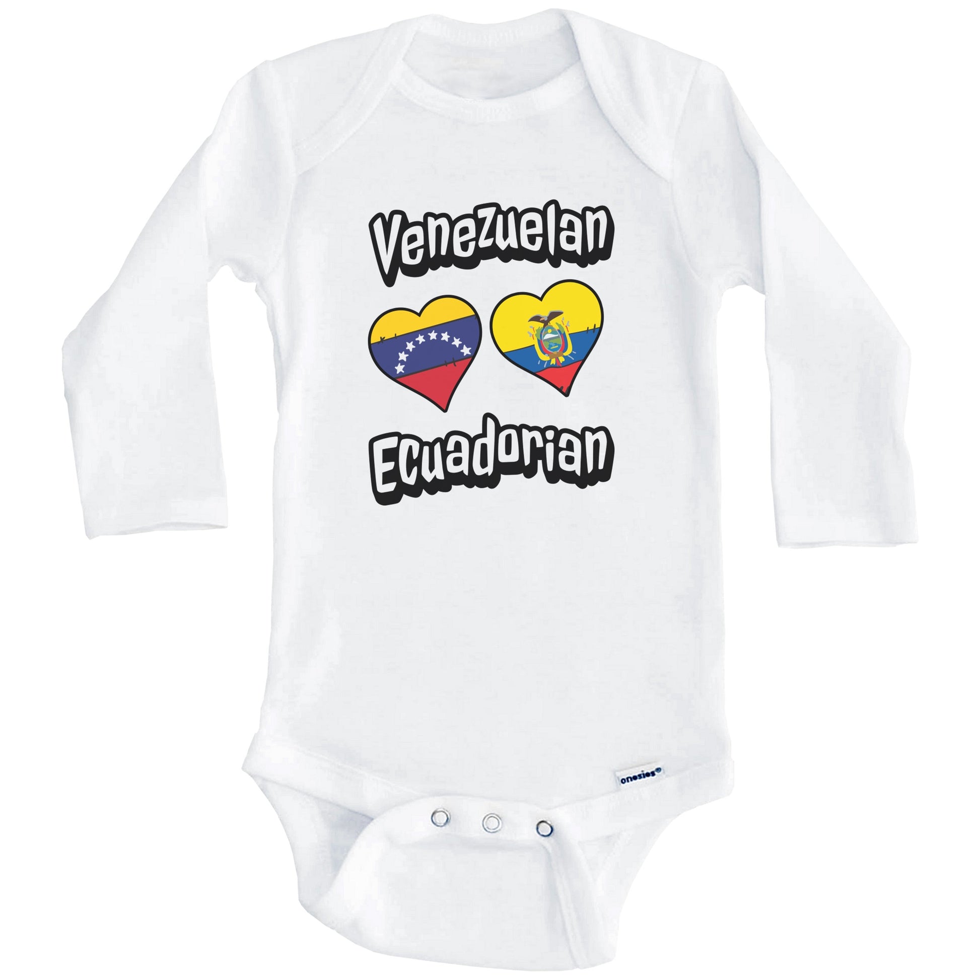 Venezuelan Ecuadorian Flag Heart Combo Venezuela Ecuador Baby Bodysuit (Long Sleeves)