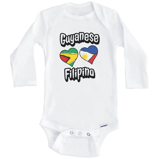 Guyanese Filipino Flag Heart Combo Guyana Philippines Baby Bodysuit (Long Sleeves)