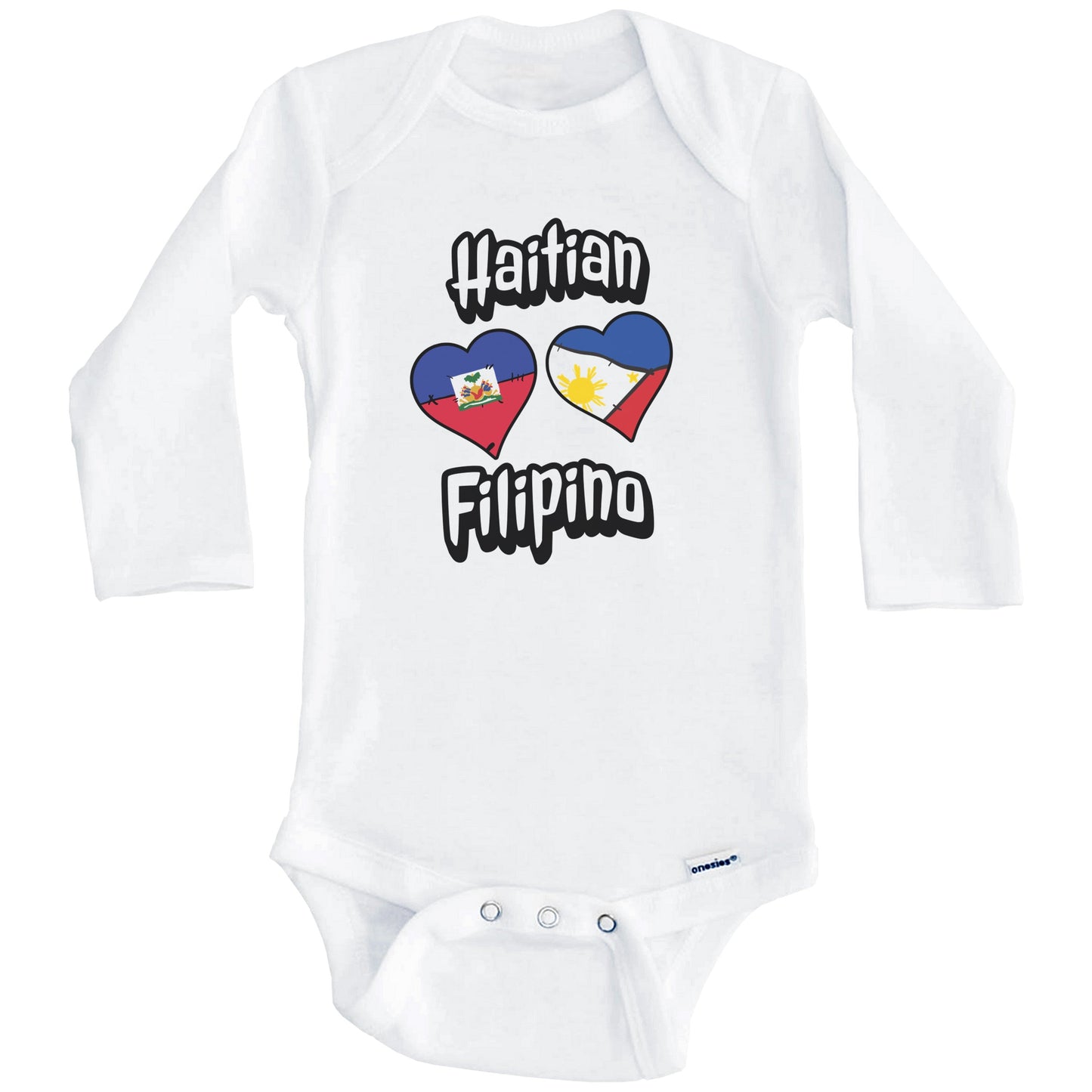 Haitian Filipino Flag Heart Combo Haiti Philippines Baby Bodysuit (Long Sleeves)