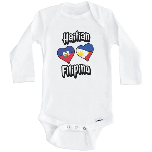 Haitian Filipino Flag Heart Combo Haiti Philippines Baby Bodysuit (Long Sleeves)