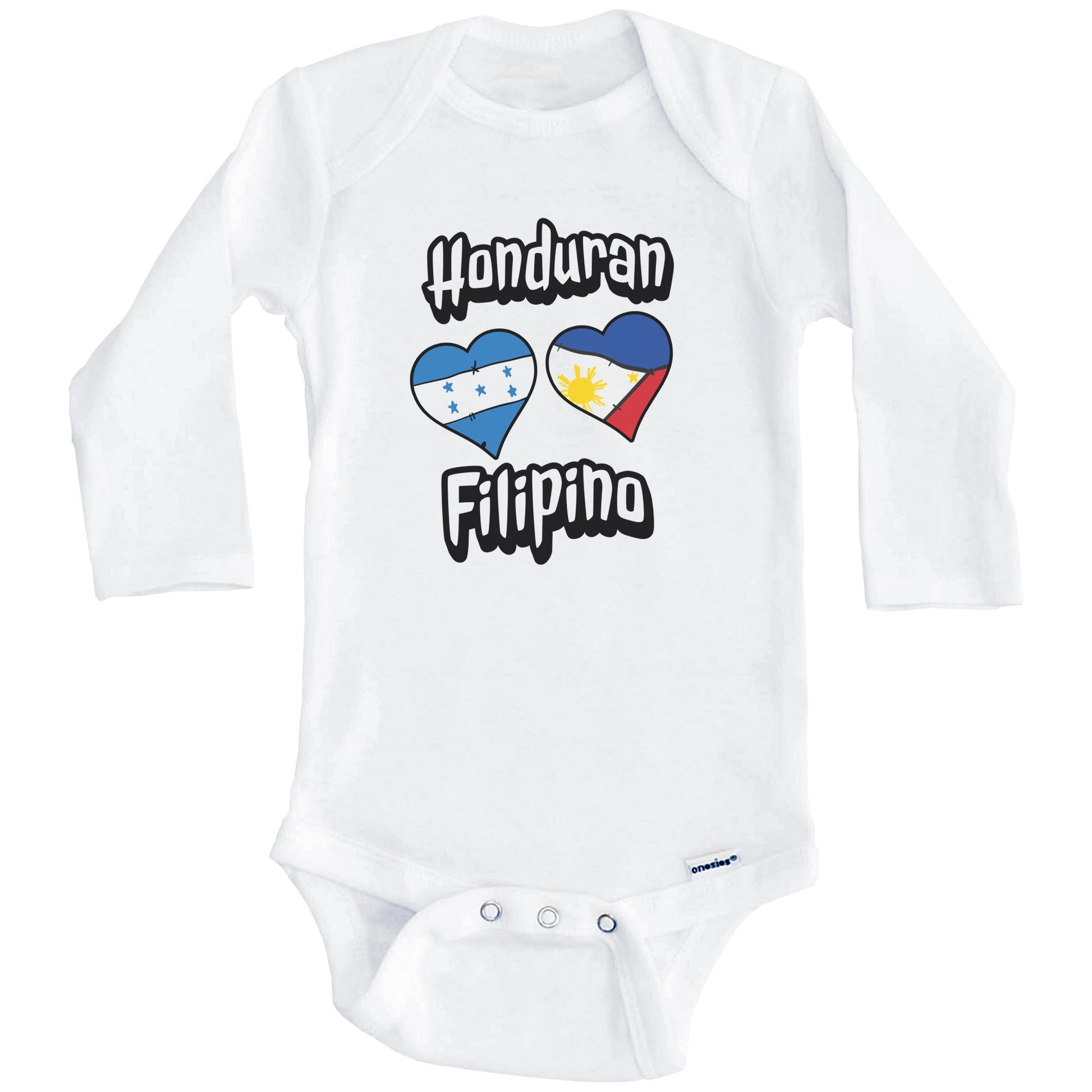 Honduran Filipino Flag Heart Combo Honduras Philippines Baby Bodysuit (Long Sleeves)
