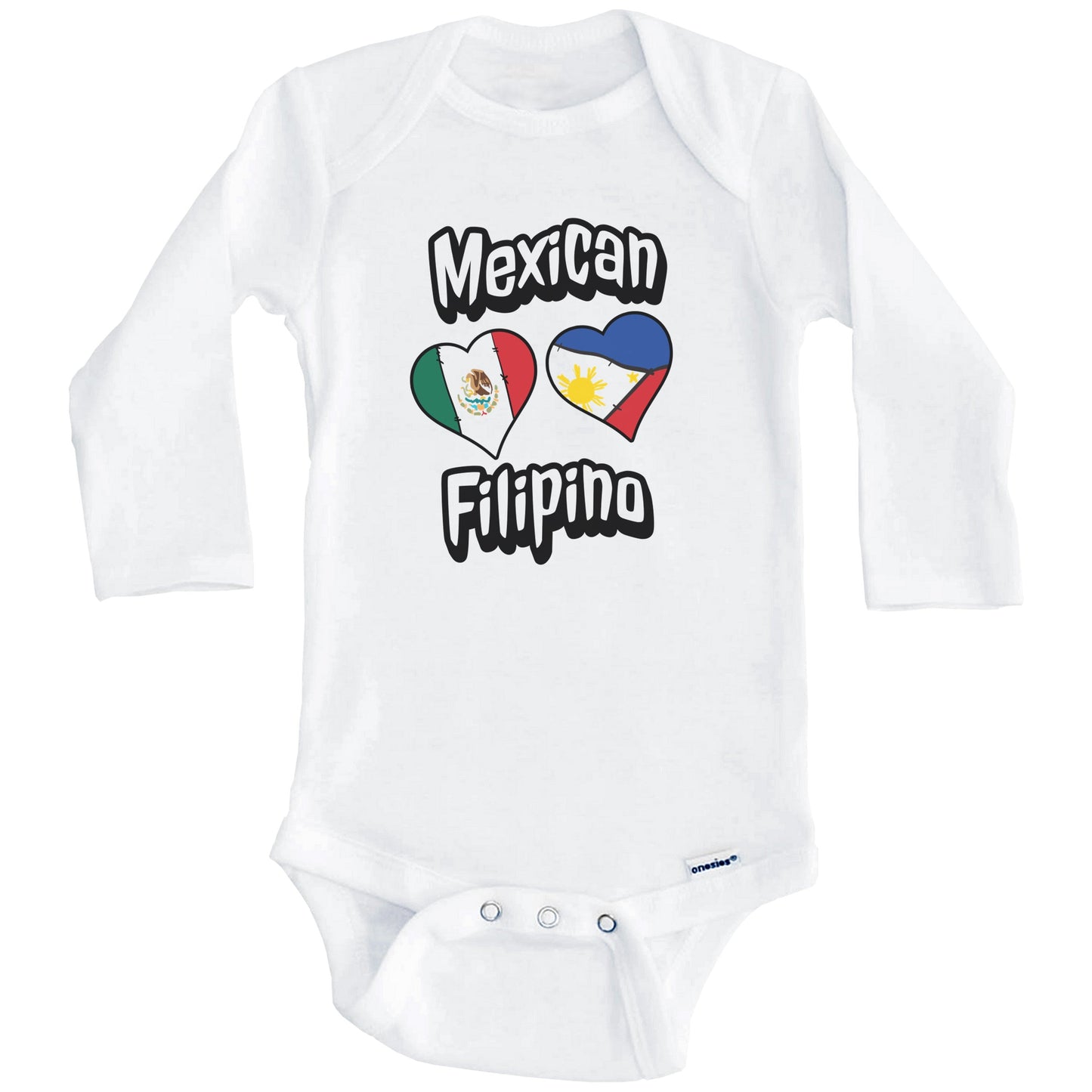 Mexican Filipino Flag Heart Combo Mexico Philippines Baby Bodysuit (Long Sleeves)