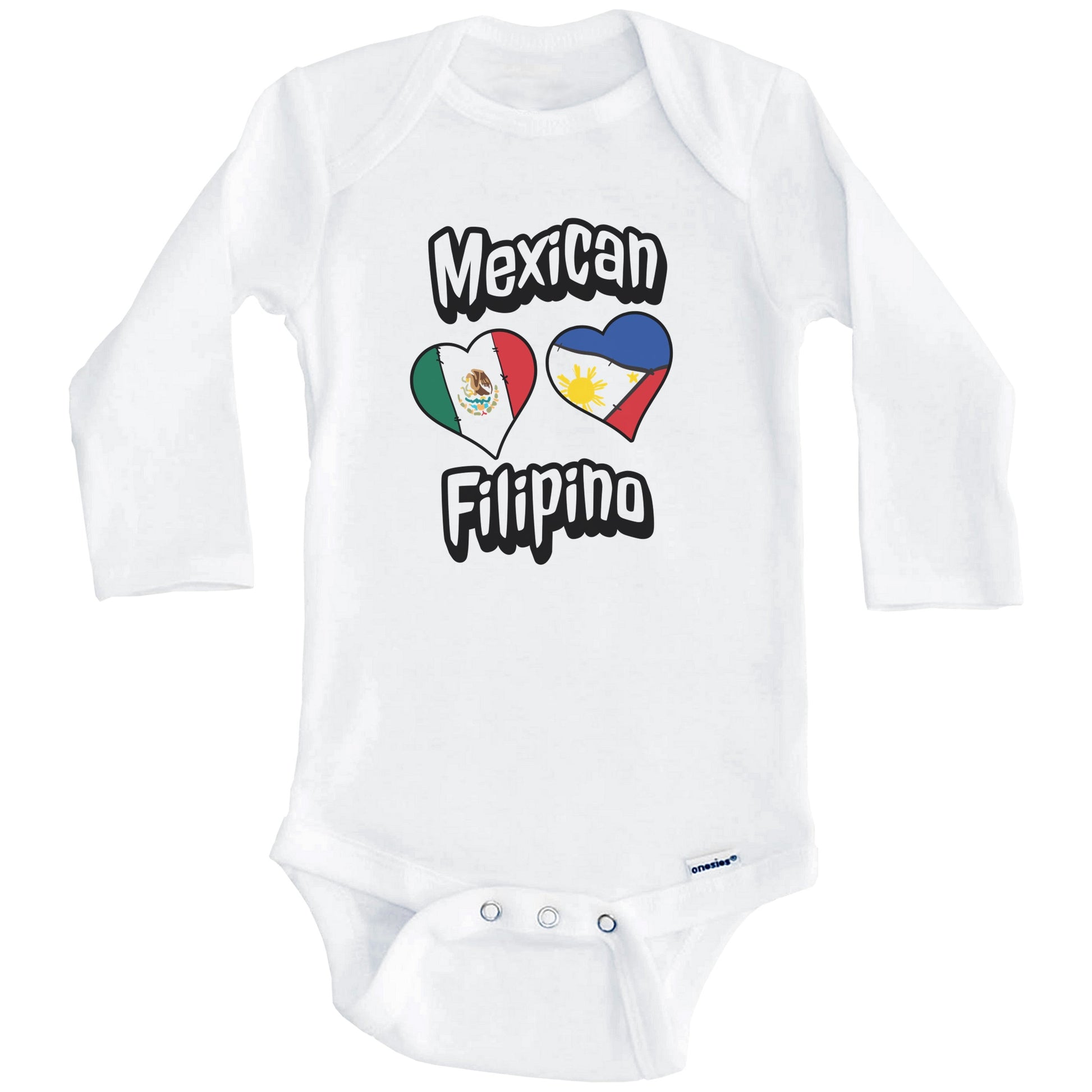 Mexican Filipino Flag Heart Combo Mexico Philippines Baby Bodysuit (Long Sleeves)