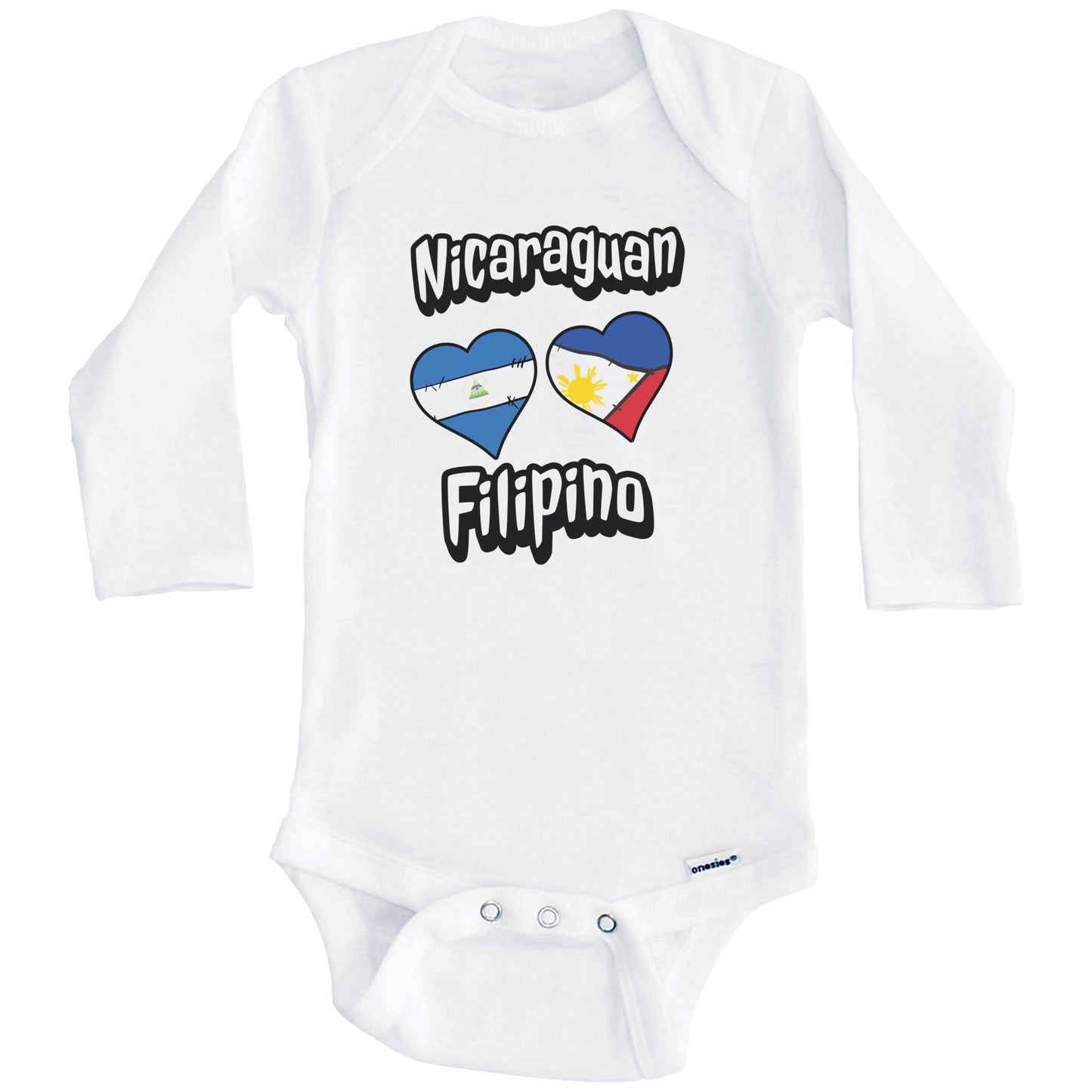 Nicaraguan Filipino Flag Heart Combo Nicaragua Philippines Baby Bodysuit (Long Sleeves)