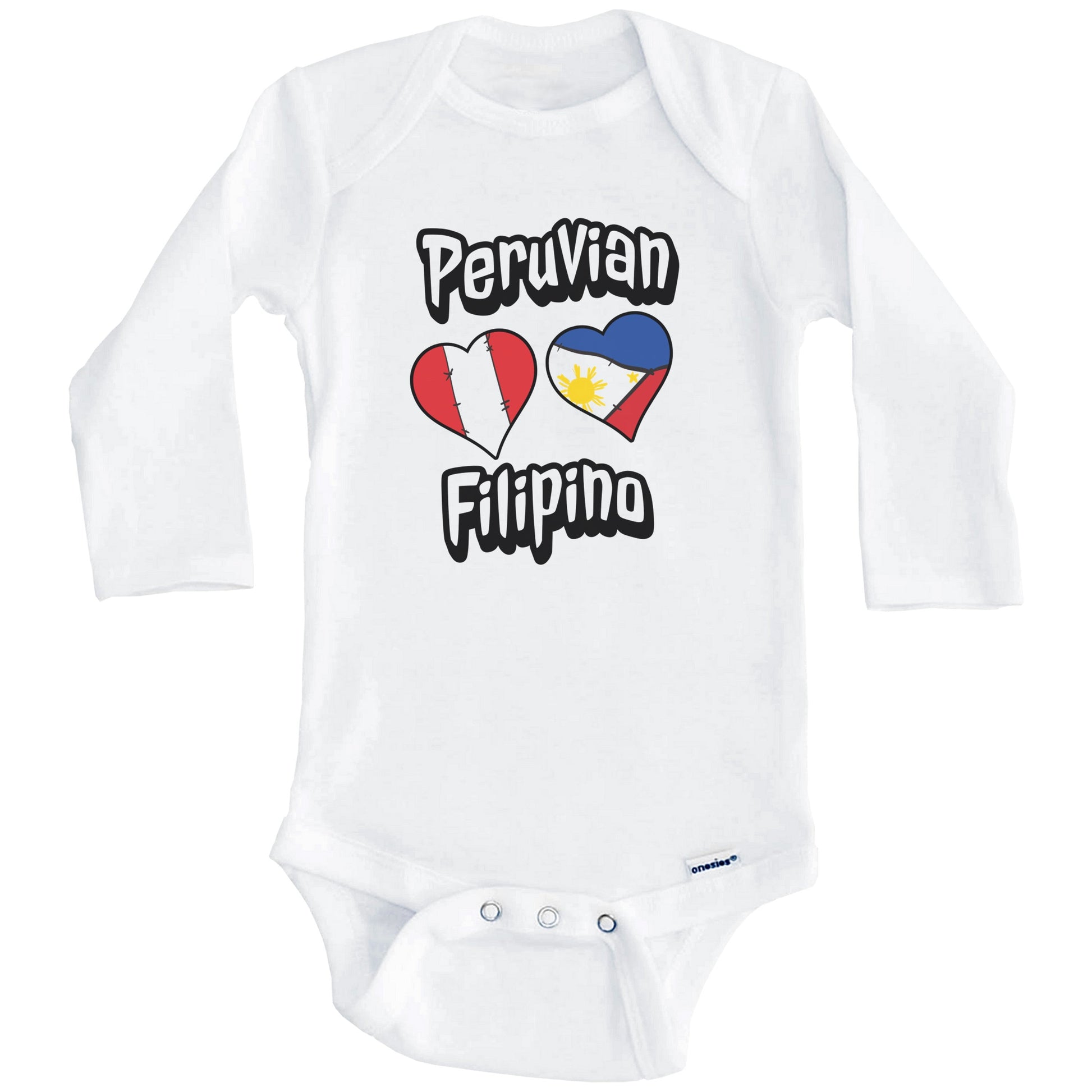 Peruvian Filipino Flag Heart Combo Peru Philippines Baby Bodysuit (Long Sleeves)