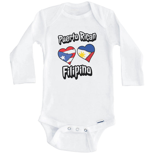 Puerto Rican Filipino Flag Hearts Puerto Rico Philippines Baby Bodysuit (Long Sleeves)