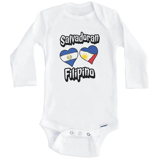 Salvadoran Filipino Flag Heart Combo El Salvador Philippines Baby Bodysuit (Long Sleeves)