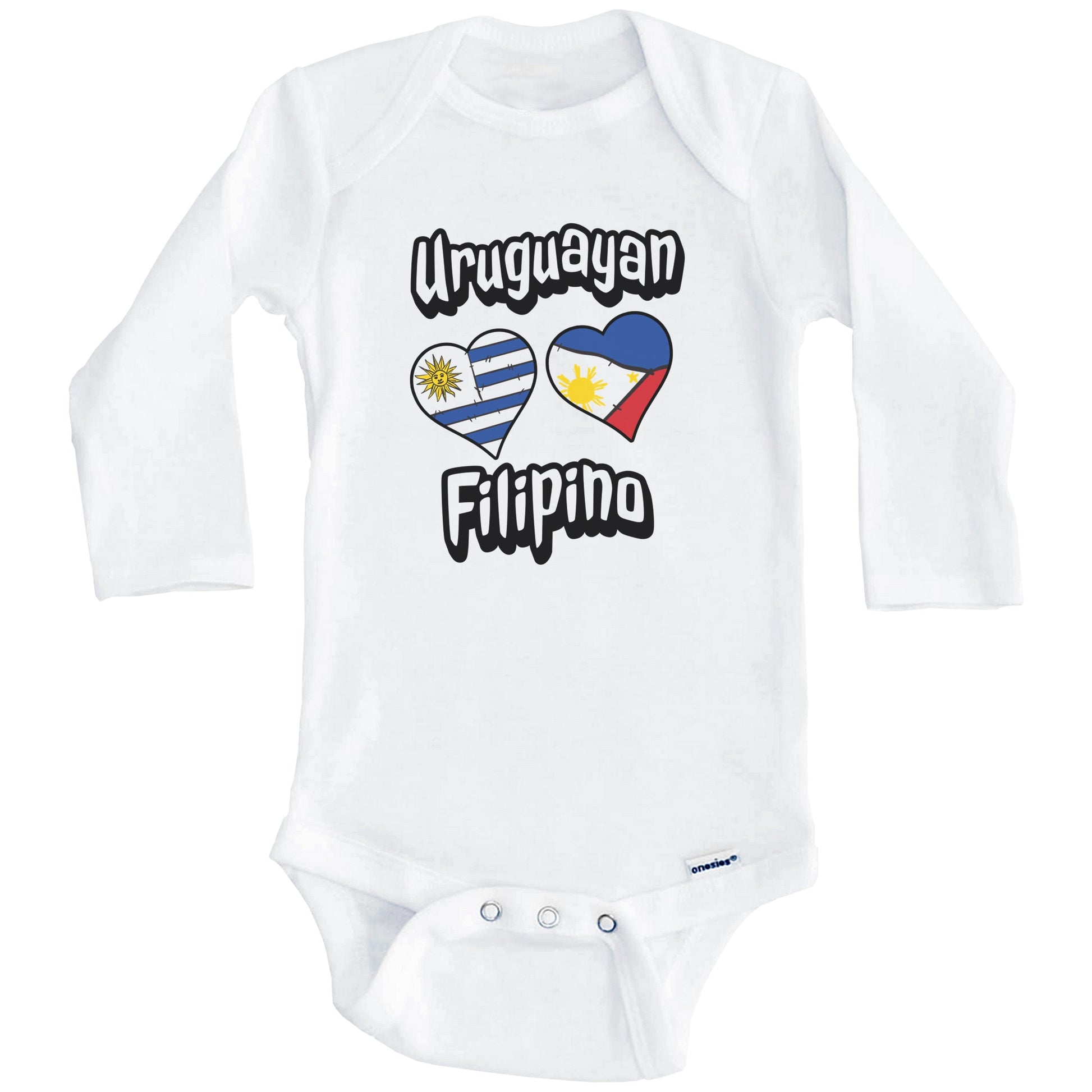 Uruguayan Filipino Flag Heart Combo Uruguay Philippines Baby Bodysuit (Long Sleeves)
