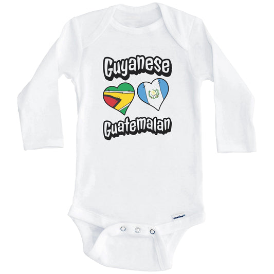 Guyanese Guatemalan Flag Heart Combo Guyana Guatemala Baby Bodysuit (Long Sleeves)