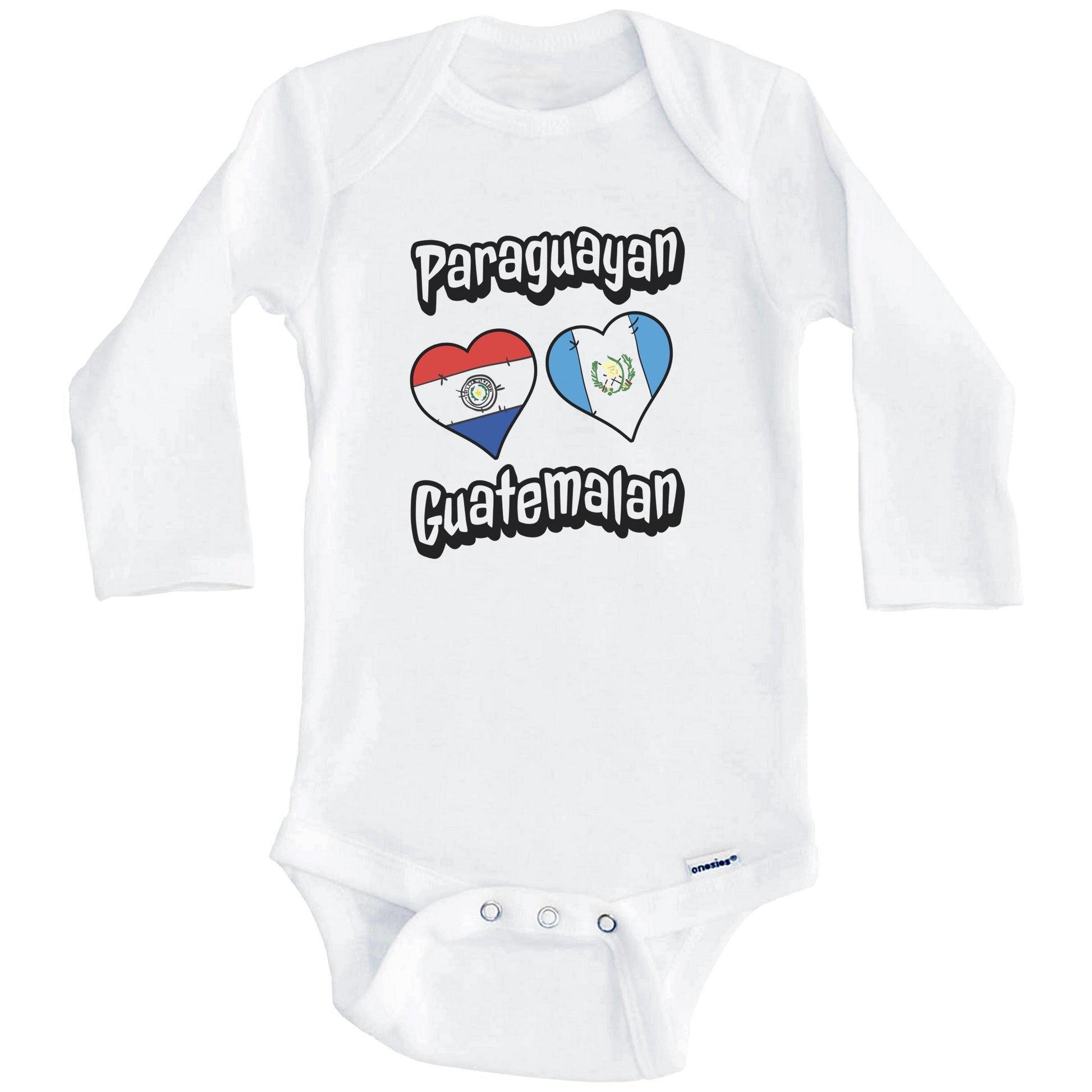 Paraguayan Guatemalan Flag Heart Combo Paraguay Guatemala Baby Bodysuit (Long Sleeves)