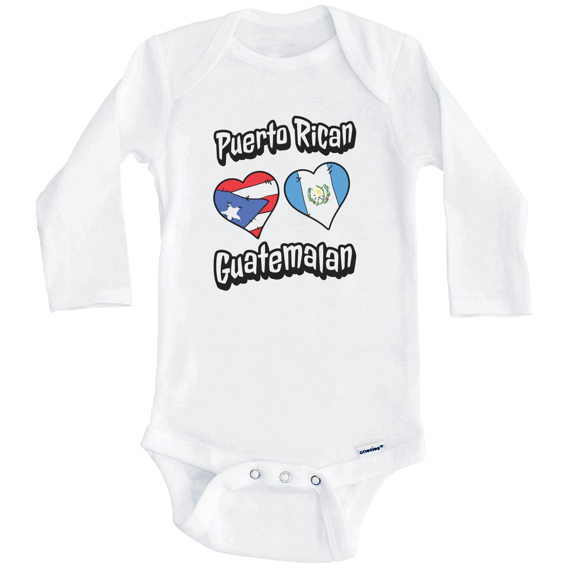 Puerto Rican Guatemalan Flag Hearts Puerto Rico Guatemala Baby Bodysuit (Long Sleeves)
