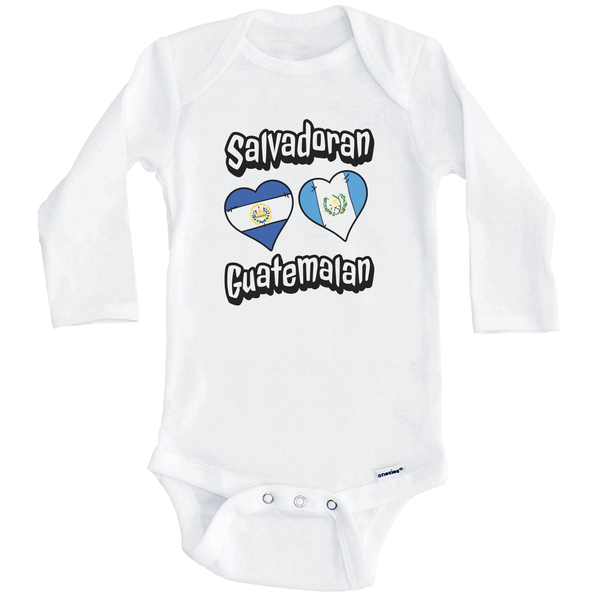 Salvadoran Guatemalan Flag Heart Combo El Salvador Guatemala Baby Bodysuit (Long Sleeves)