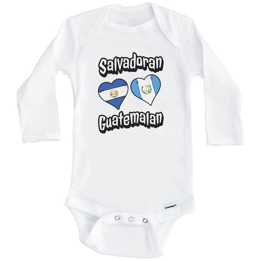 Salvadoran Guatemalan Flag Heart Combo El Salvador Guatemala Baby Bodysuit (Long Sleeves)
