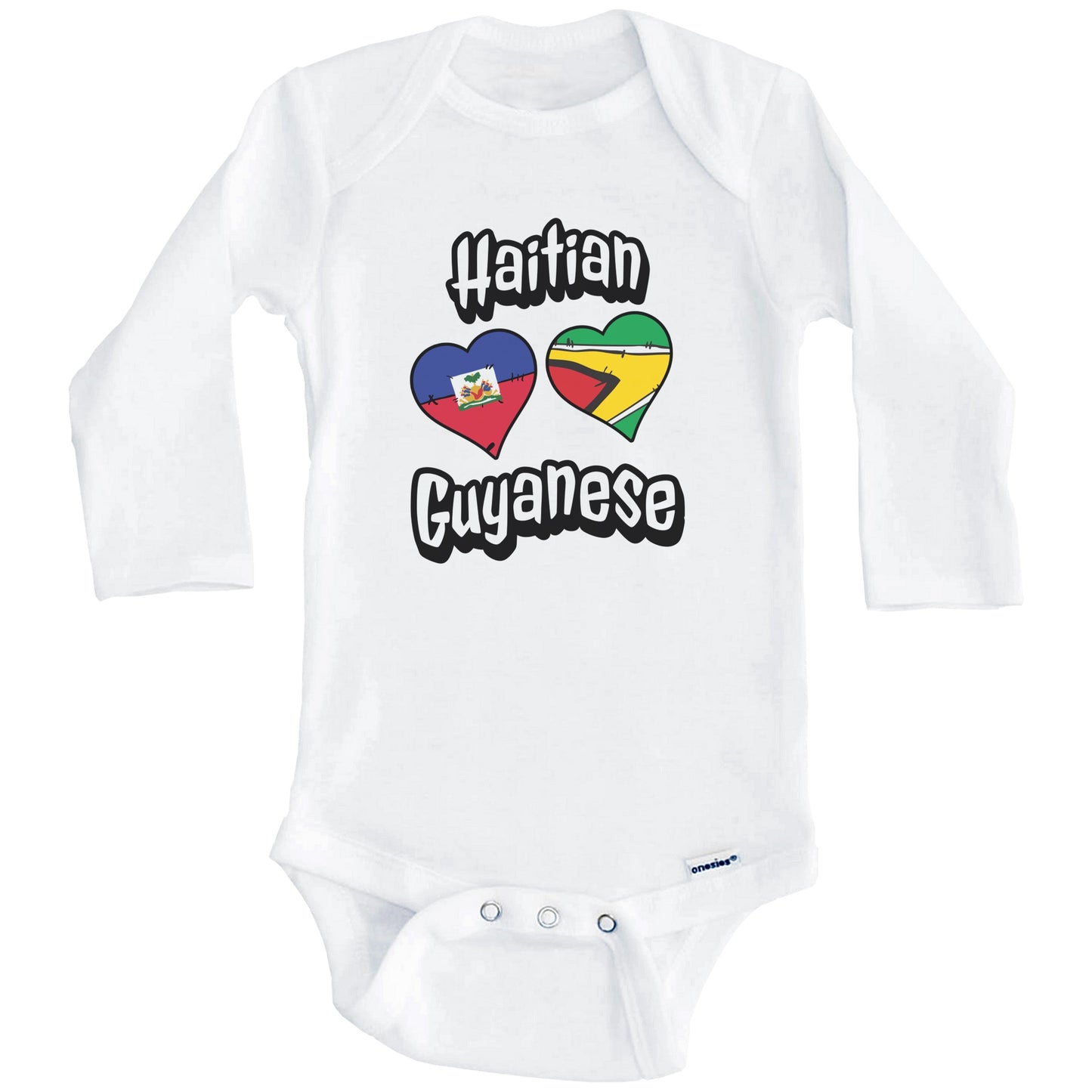 Haitian Guyanese Flag Heart Combo Haiti Guyana Baby Bodysuit (Long Sleeves)