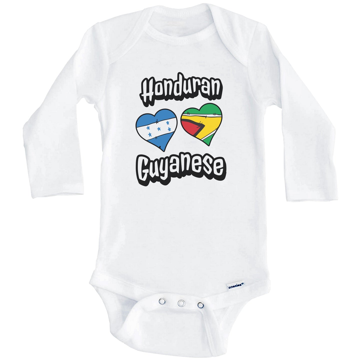 Honduran Guyanese Flag Heart Combo Honduras Guyana Baby Bodysuit (Long Sleeves)