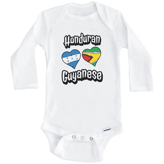 Honduran Guyanese Flag Heart Combo Honduras Guyana Baby Bodysuit (Long Sleeves)