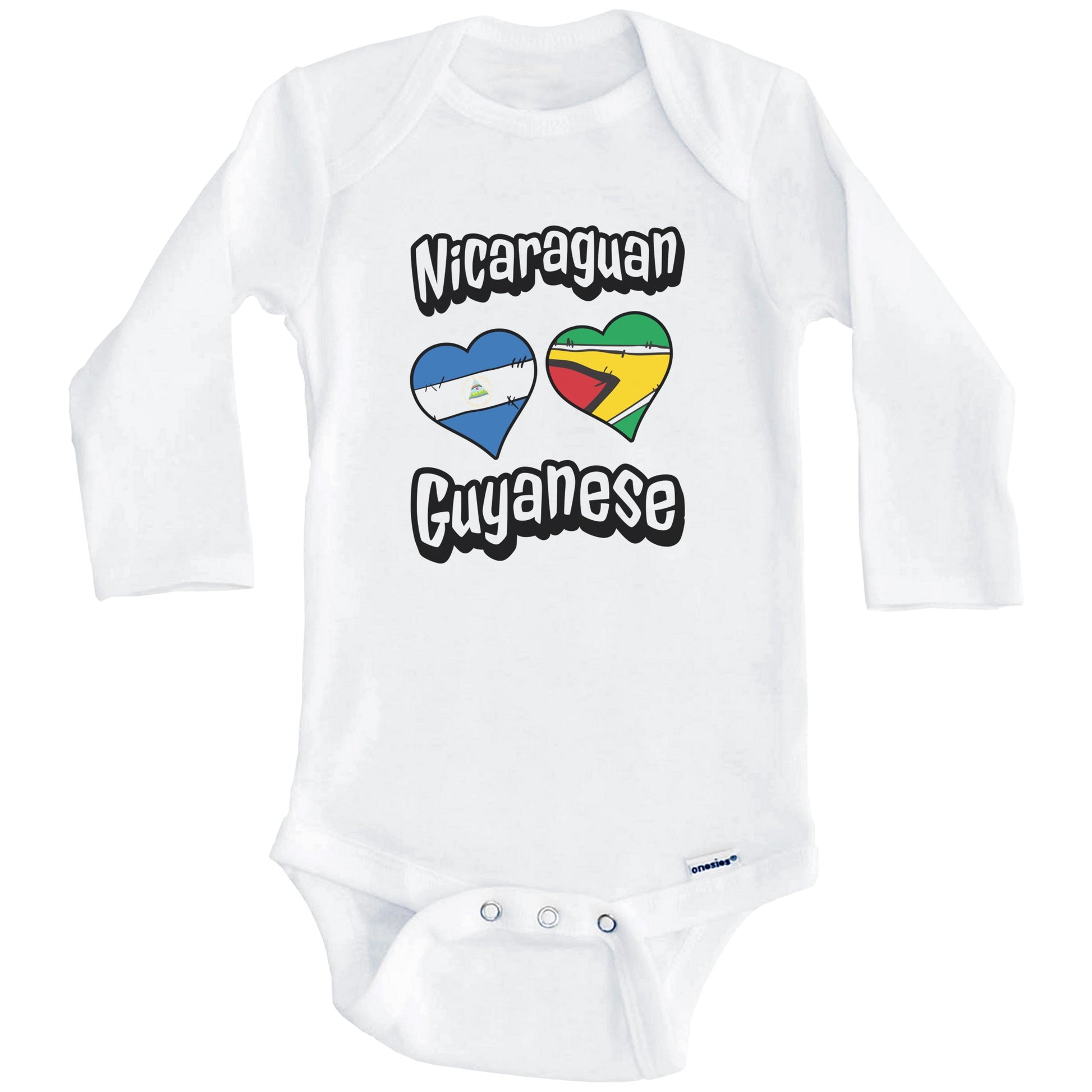 Nicaraguan Guyanese Flag Heart Combo Nicaragua Guyana Baby Bodysuit (Long Sleeves)