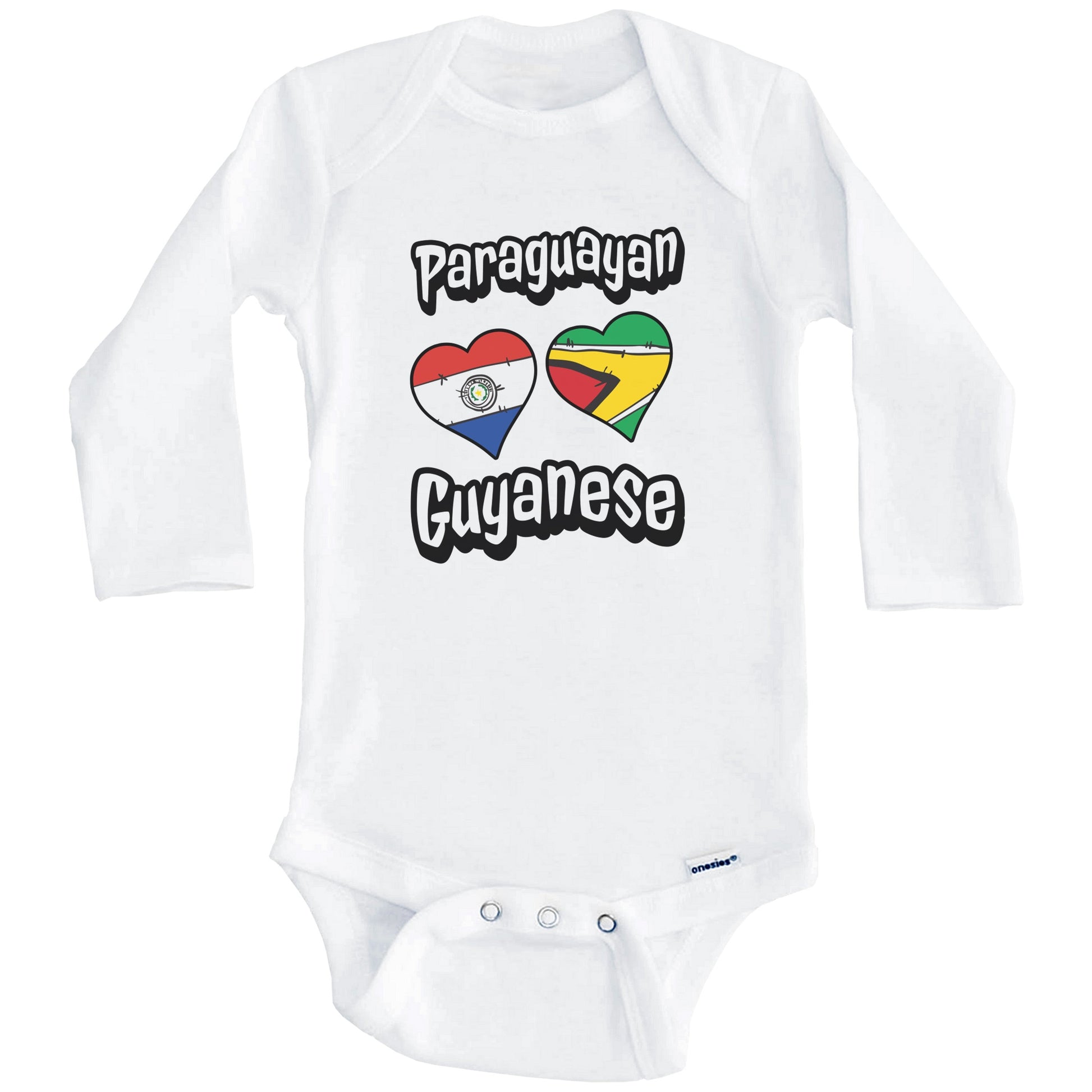 Paraguayan Guyanese Flag Heart Combo Paraguay Guyana Baby Bodysuit (Long Sleeves)