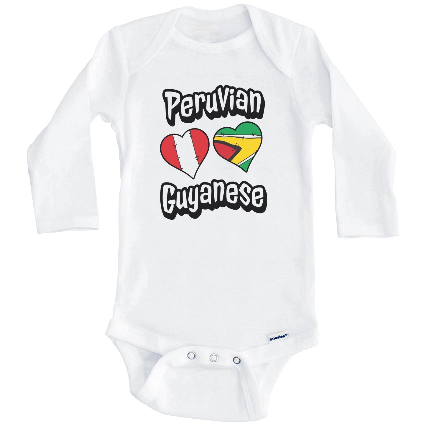 Peruvian Guyanese Flag Heart Combo Peru Guyana Baby Bodysuit (Long Sleeves)
