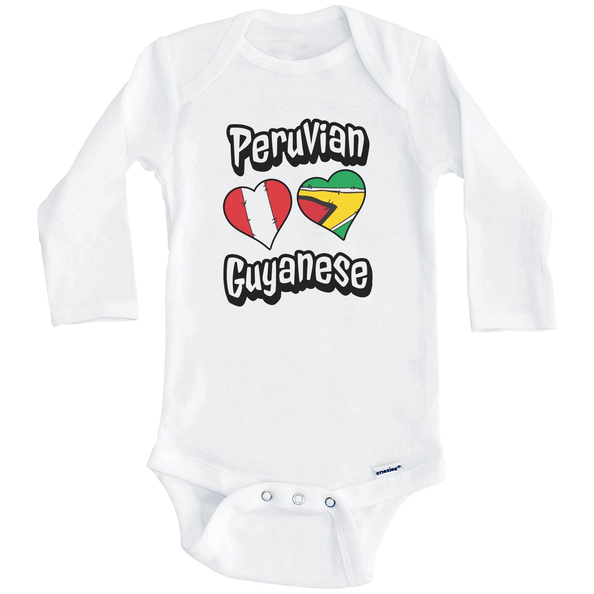 Peruvian Guyanese Flag Heart Combo Peru Guyana Baby Bodysuit (Long Sleeves)