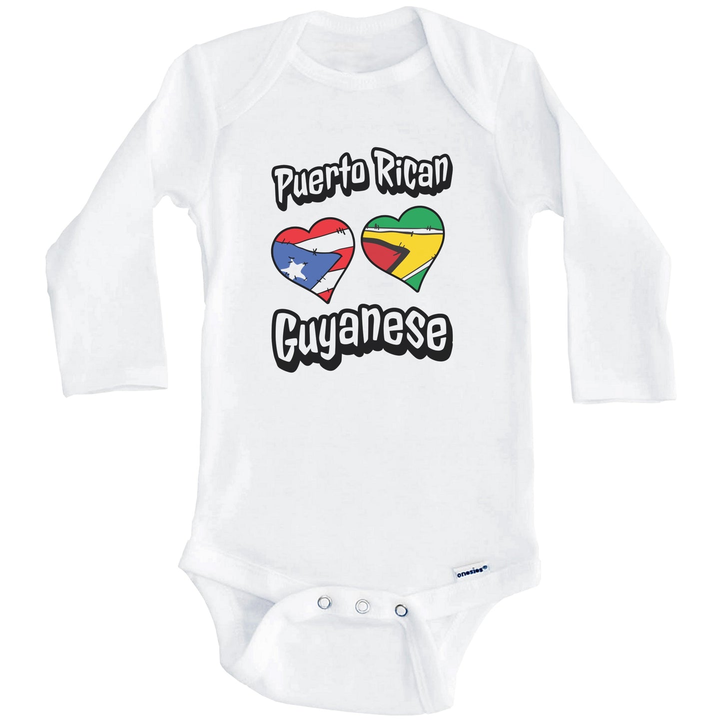Puerto Rican Guyanese Flag Heart Combo Puerto Rico Guyana Baby Bodysuit (Long Sleeves)