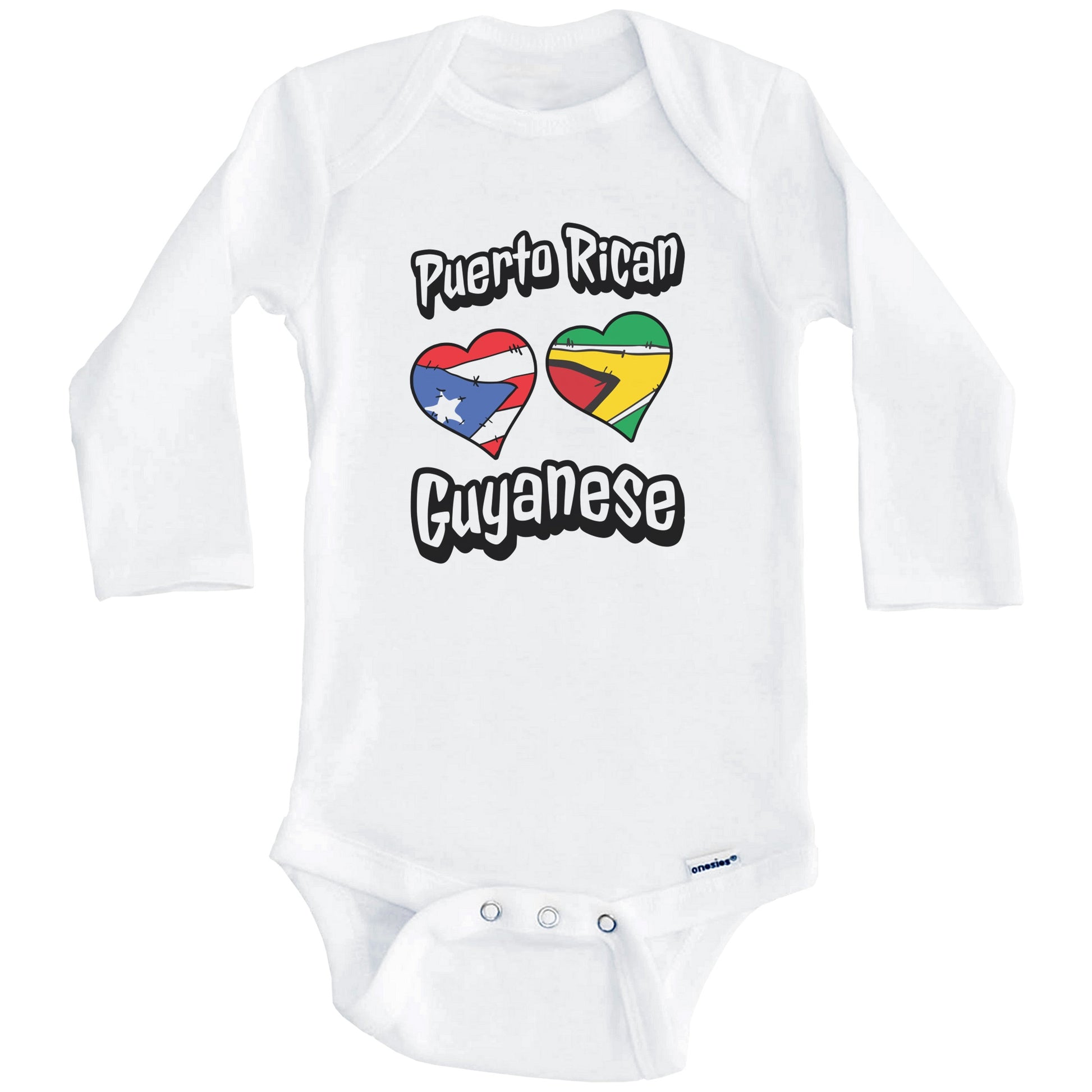 Puerto Rican Guyanese Flag Heart Combo Puerto Rico Guyana Baby Bodysuit (Long Sleeves)
